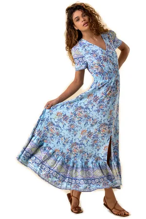 Roman Womens Floral Print Shirred Waist Maxi Dress - - Size 18 UK