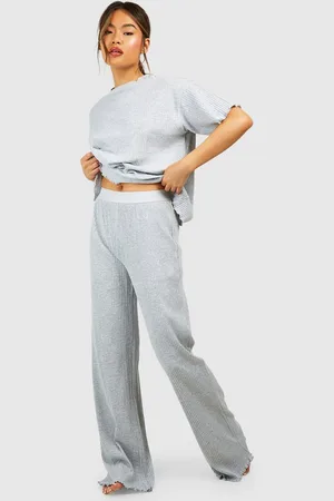 Boohoo Womens Loungewear Rib Wide Leg Trousers - - Size 6 UK