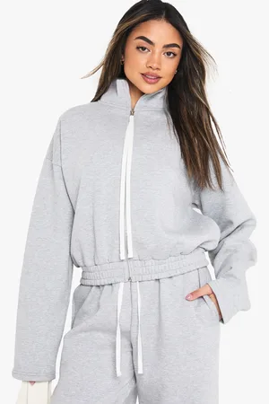 Boohoo Womens Zip Through Contrast Drawcord Jacket - Cotton - Size Large