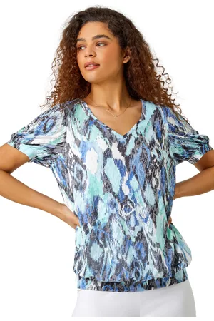 Roman Womens Animal Burnout Print Blouson Stretch Top - - Size 20 UK