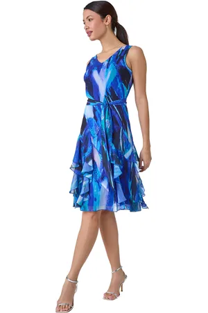 Roman Womens Abstract Print Frill Detail Dress - - Size 10 UK