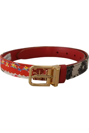Dolce & Gabbana WoMens Multicolor Majolica Patchwork Gold Metal Buckle Belt - Leather - Size 75 cm