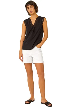Roman Womens Sleeveless Lace Trim Cotton Top - - Size 10 UK