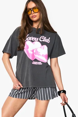 Boohoo Womens Lovers Club Graphic T-Shirt - Cotton - Size Small