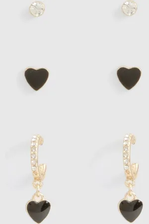 Boohoo Womens Enamel Heart 3 Pack Earrings - Zinc - One Size