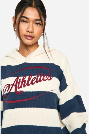 Boohoo Womens Stripe Embroidered Athletics Oversized Knitted Hoody - - Size Small