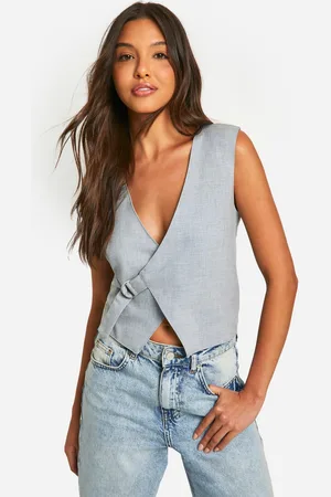 Boohoo Womens Woven Asymmetric Tie Side Waistcoat - - Size Small
