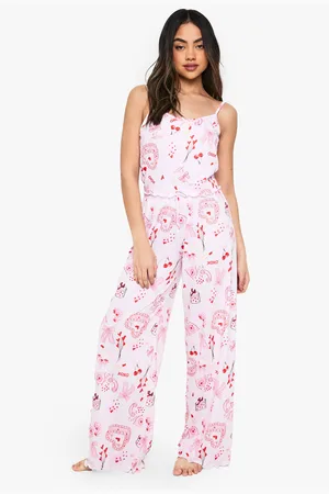 Boohoo Womens Mixed Print Lettuce Hem Cami & Trousers Pyjama Set - - Size 8 UK