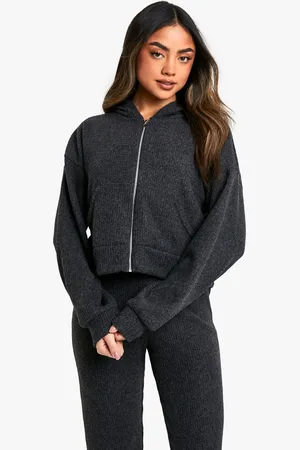 Boohoo Womens Loungewear Knitted Cropped Zip Up Hoodie - - Size 8 UK