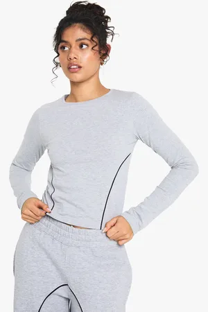 Boohoo Womens Contrast Piping Detail Long Sleeve Top - Cotton