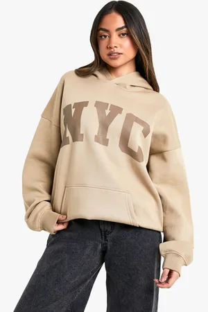 Boohoo Womens NYC Slogan Print Oversized Hoodie - Cotton - Size Medium