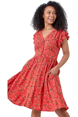 Roman Womens Petite Ditsy Floral Frill Pocket Dress - - Size 16 UK