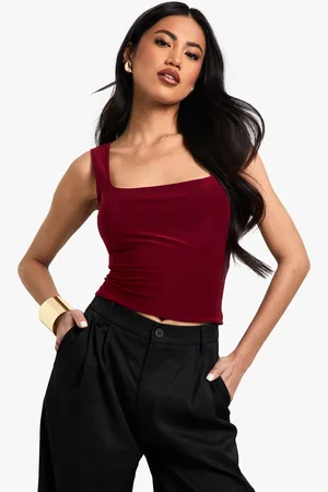 Boohoo Womens Double Layer Slinky Square Neck Crop top - - Size 16 UK