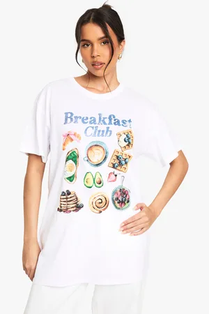 Boohoo Womens Washed Breakfast Club Oversized Printed T-shirt - Cotton - Size XL (Longest)