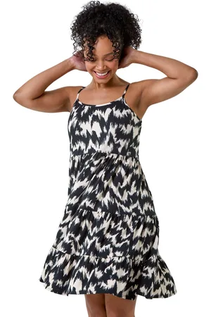 Roman Womens Petite Abstract Print Tiered Stretch Dress - - Size 18 UK