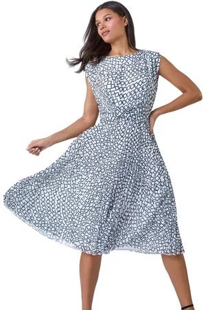 Roman Womens Geometric Twist Detail Pleated Dress - - Size 16 UK