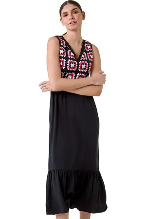 Roman Womens Sleeveless Crochet Fit & Flare Midi Dress - - Size 12 UK