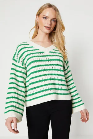 Oasis Womens Pointelle Stripe V Neck Sweater - - Size Small