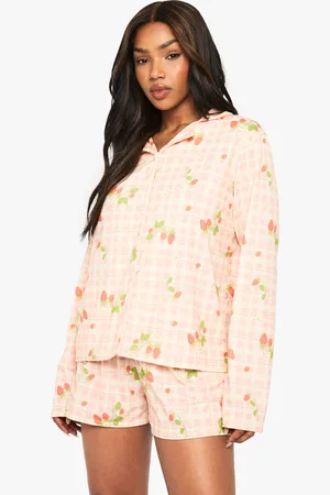 Boohoo Womens Strawberry Print Long Sleeve Shirt & Shorts Pyjama Set - - Size 14 UK