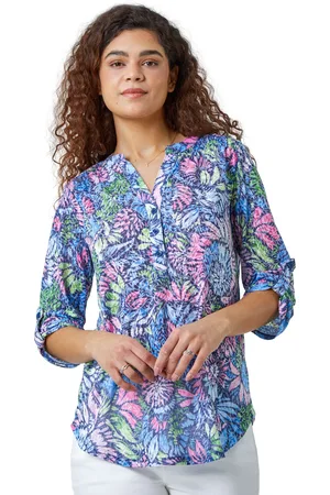 Roman Womens Textured Floral Print Stretch Tunic Shirt - - Size 16 UK