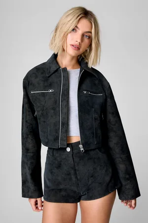 NASTY GAL Womens Distressed Faux Leather Trucker Jacket - - Size Small