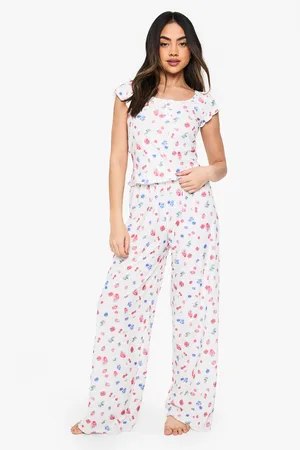 Boohoo Womens Fruit Print Button Detail Short Sleeve Top & Trousers Pyjama Set - - Size 12 UK