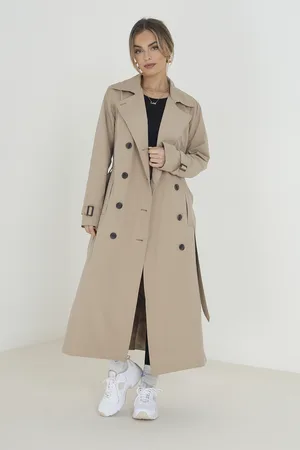 Brave Soul Womens Double-Breasted Longline Trench Coat - - Size 10 UK