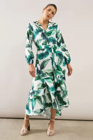 wallis Womens Palm Print Button Through Shirt Dress - - Size 14 UK