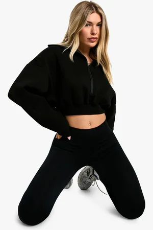 Boohoo Womens EXTREME COLLAR HALF ZIP CROPPED SWEATSHIRT - Cotton - Size Large