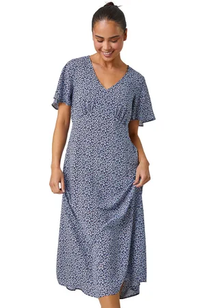 Roman Womens Petite Ditsy Paisley Midi Dress - Denim - Size 12 UK