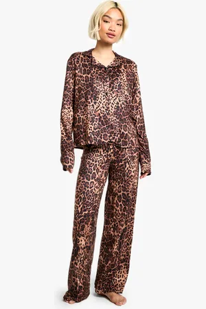 Boohoo Womens Print Soft Peach Long Sleeve Shirt And Trouser Pj Set - Size 6 UK