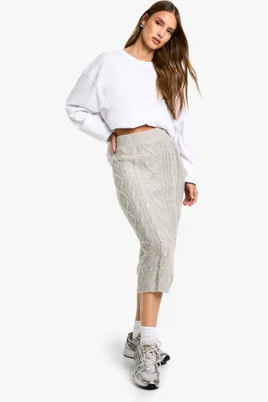 Boohoo Womens Fluffy Chunky Cable Knit Midaxi Skirt - - Size Small