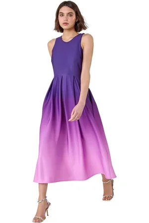 Roman Womens Ombre Pleated Luxe Stretch Midi Dress - - Size 18 UK
