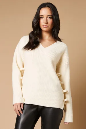 Oasis Womens Bow Side V Neck Jumper - - Size Large