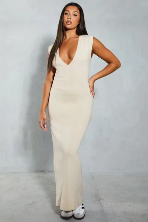 MissPap Womens Rib Knit Plunge Sleeveless Vest Fitted Maxi Dress - - Size Medium