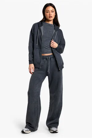 Boohoo Womens Tall Acid Wash Zip Through 3 Piece Tracksuit - Cotton