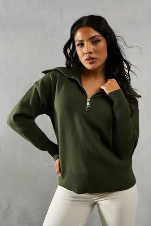 MissPap Womens Knitted Rib Collar Zip Up Jumper - viscose - Size X-Small/Small
