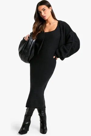 Boohoo Womens Petite Chunky Knit Dress And Cardigan Co Ord - - Size Medium