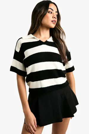 Boohoo Womens Deep Stripe Crop Oversized Knitted Rugby Top - - Size Small