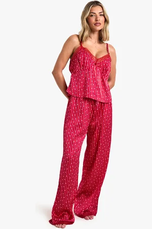 Boohoo Womens Ditsy Heart Print Cami & Trousers Pyjama Set - - Size 16 UK
