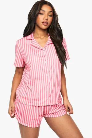 Boohoo Womens Stripe Print Short Sleeve Shirt & Shorts Pyjama Set - - Size 8 UK