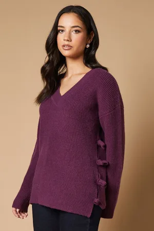 Oasis Womens Bow Side V Neck Jumper - - Size Medium