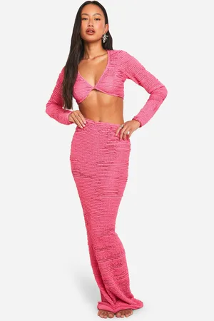 Boohoo Womens Textured Popcorn Knit Top & Skirt Beach Co-ord - - Size Large