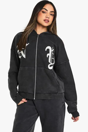 Boohoo Womens NY Embroidered Oversized Zip Through Hoodie - Cotton - Size Small