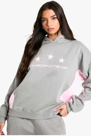 Boohoo Womens Championship Star Slogan Colour Block Oversized Hoodie - Cotton - Size Large