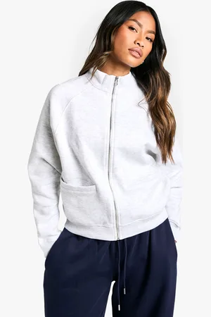 Boohoo Womens Hidden Pocket Zip Through Funnel Neck Sweatshirt - Cotton - Size Medium