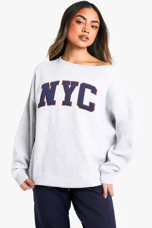 Boohoo Womens NYC Applique Off The Shoulder Sweatshirt - Cotton - Size Large