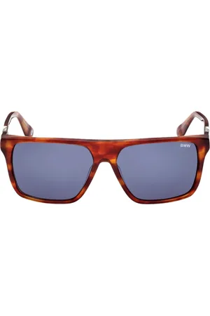 BMW Unisex Havana Framed Blue Lensed Sunglasses - One Size