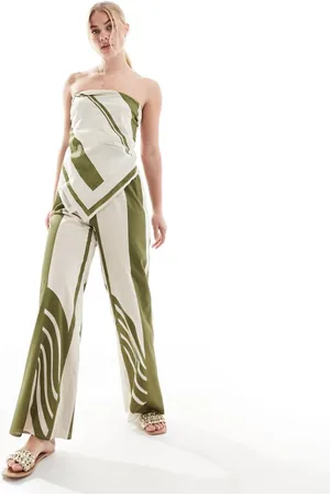 SNDYS Womens contrast stripe wide leg trouser co-ord in and white - Size X-Small