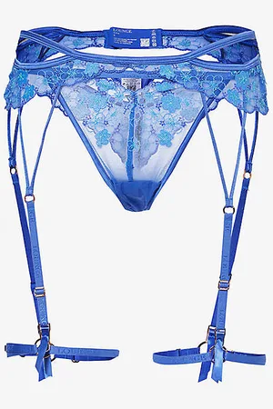 Lounge Underwear Tyra Floral-embroidered Two-piece Lace Set in Blue